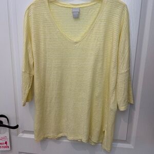 Chicos Bright Yellow Linen/Cotton with Lace Trim Tee Top size L